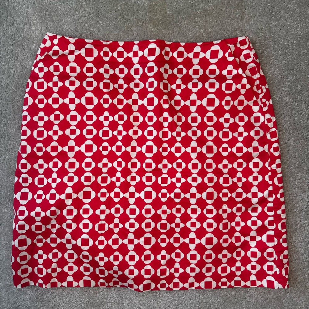 Boden Salmon and White Geometric Pencil Skirt